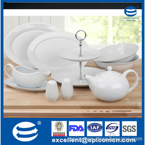 white porcelain ceramic 1200ml tea pot, 2 tiers cake stand in porclain, serving dish, salt and pepper shaker